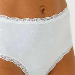 Culotte taille haute en coton stretch brodé et dentelle - lot de 3