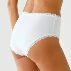Culotte taille haute en coton stretch brodé et dentelle - lot de 3