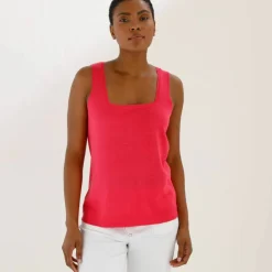 Débardeur col carré en maille, toucher doux