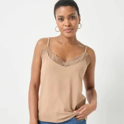 Débardeur col V dentelle, bretelles réglables