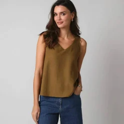 Débardeur larges bretelles col V, viscose et lin
