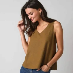 Débardeur larges bretelles col V, viscose et lin