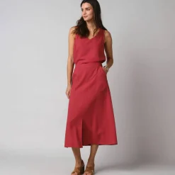 Débardeur larges bretelles col V, viscose et lin