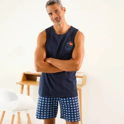 Débardeur pyjama coton imprimé placé
