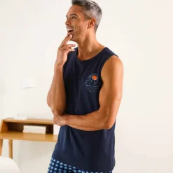 Débardeur pyjama coton imprimé placé