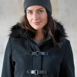 Duffle-coat capuche fausse fourrure uni