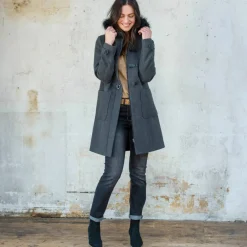 Duffle-coat capuche fausse fourrure uni