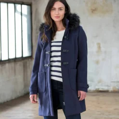 Duffle-coat capuche fausse fourrure uni