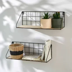 Etagère filaire métal et bois – 1 tablette