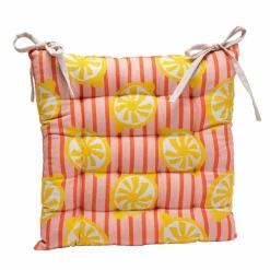 Galette de chaise imprimé rayé et citrons réversible - lot de 2