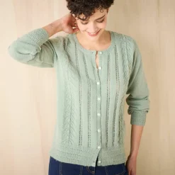 Gilet boutonné col rond, maille fantaisie
