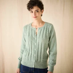 Gilet boutonné col rond, maille fantaisie