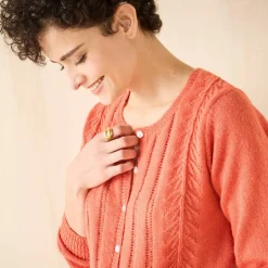 Gilet boutonné col rond, maille fantaisie