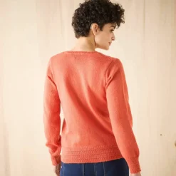 Gilet boutonné col rond, maille fantaisie