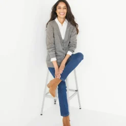 Gilet boutonné col V, laine d'agneau