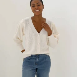 Gilet boutonné col V, maille anglaise