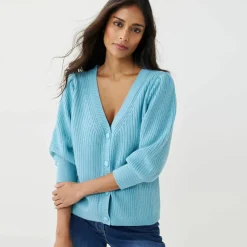 Gilet boutonné col V, maille anglaise