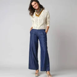 Gilet boutonné en coton ajouré manches longues