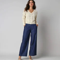 Gilet boutonné en coton ajouré manches longues