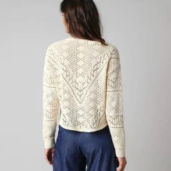 Gilet boutonné en coton ajouré manches longues
