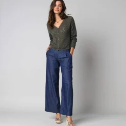 Gilet boutonné en coton ajouré manches longues
