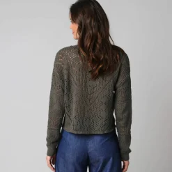 Gilet boutonné en coton ajouré manches longues