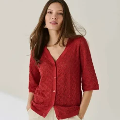 Gilet boutonné en maille ajourée