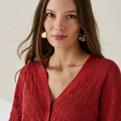 Gilet boutonné en maille ajourée
