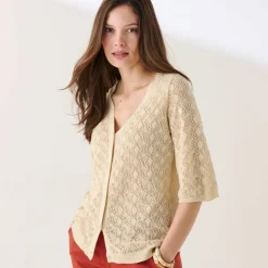 Gilet boutonné en maille ajourée