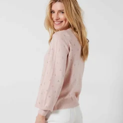 Gilet boutonné finition écailles, maille pointelle toucher doux