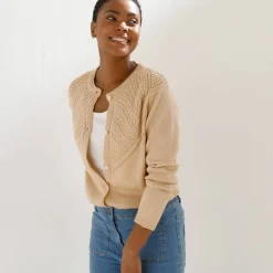 Gilet boutonné, maille fantaisie