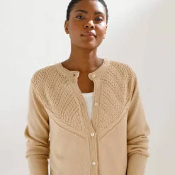 Gilet boutonné, maille fantaisie