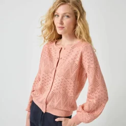 Gilet boutonné, maille pointelle