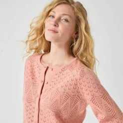 Gilet boutonné, maille pointelle