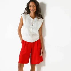 Gilet boutonné sans manches, maille ajourée