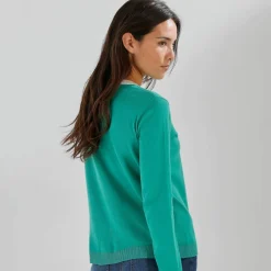 Gilet col rond bicolore, boutonné