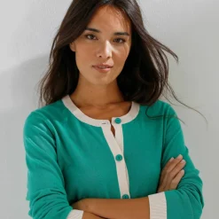 Gilet col rond bicolore, boutonné