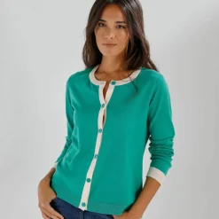 Gilet col rond bicolore, boutonné
