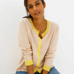 Gilet col rond bicolore, boutonné