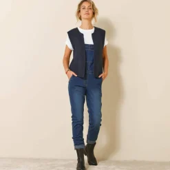 Gilet col rond sans manches, point mousse