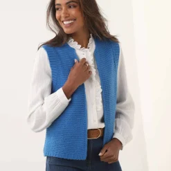 Gilet col rond sans manches, point mousse