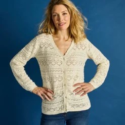 Gilet col V boutonné, maille fantaisie