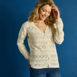 Gilet col V boutonné, maille fantaisie