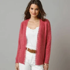 Gilet en maille poilue, détail de macramé