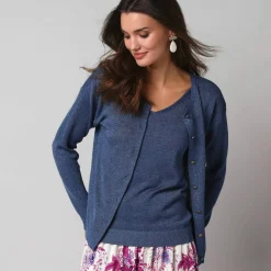 Gilet fine maille et fil brillant, manches longues