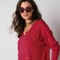 Gilet fine maille et fil brillant, manches longues