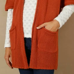 Gilet long ouvert manches courtes toucher doux