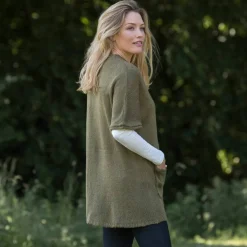 Gilet long ouvert manches courtes toucher doux