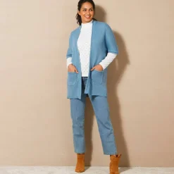 Gilet long ouvert manches courtes toucher doux