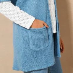 Gilet long ouvert manches courtes toucher doux